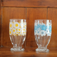 Aderia Glass Pedestal Cups - Blue Flower