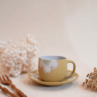 Kei Mitsumochi ミツ持啓 Flower Egg Shaped Mug and Saucer - Yellow KM77