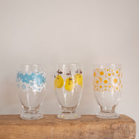 Aderia Glass Pedestal Cups - Blue Flower