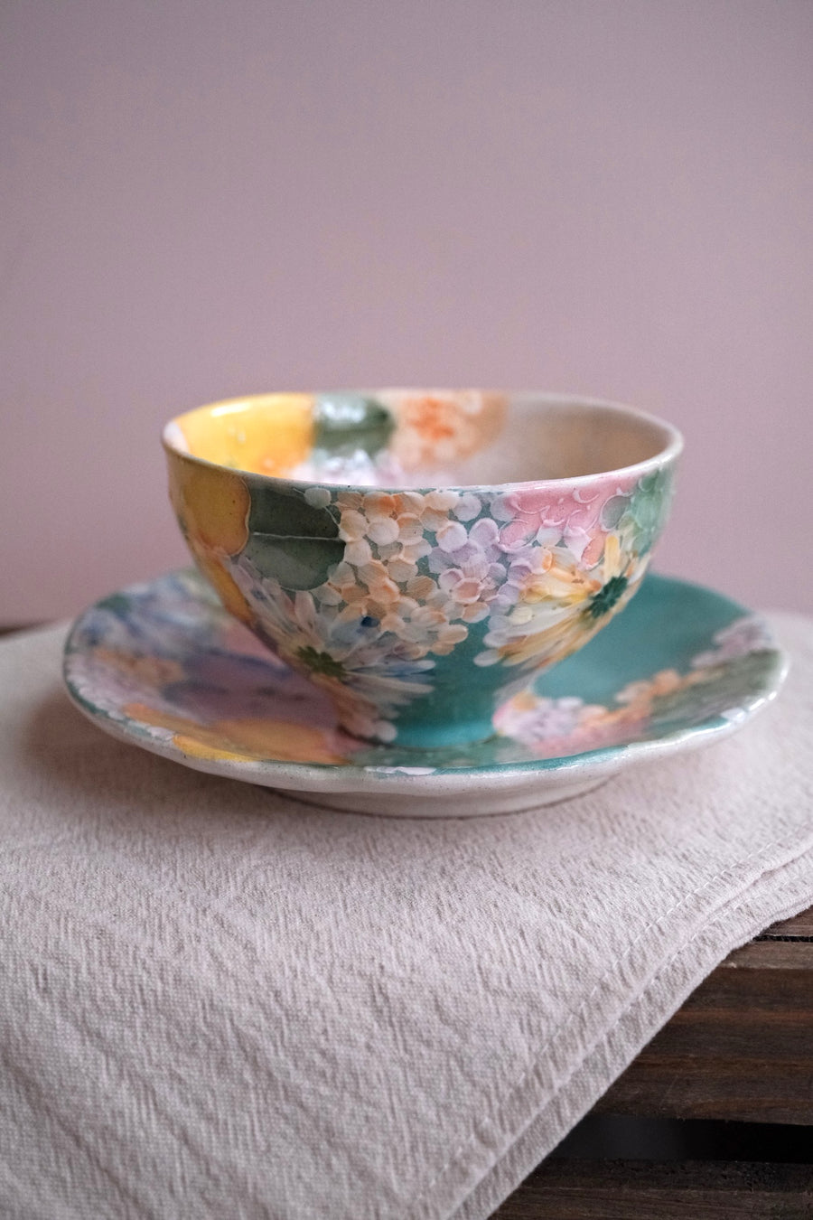 Seto Ware Flower Coffee Cup With Saucer