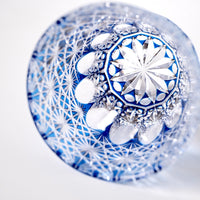 Edo Kiriko Whisky Glass Rock Glass "Large Chrysanthemum" Blue by Junichi Nabetani, Master of traditional crafts