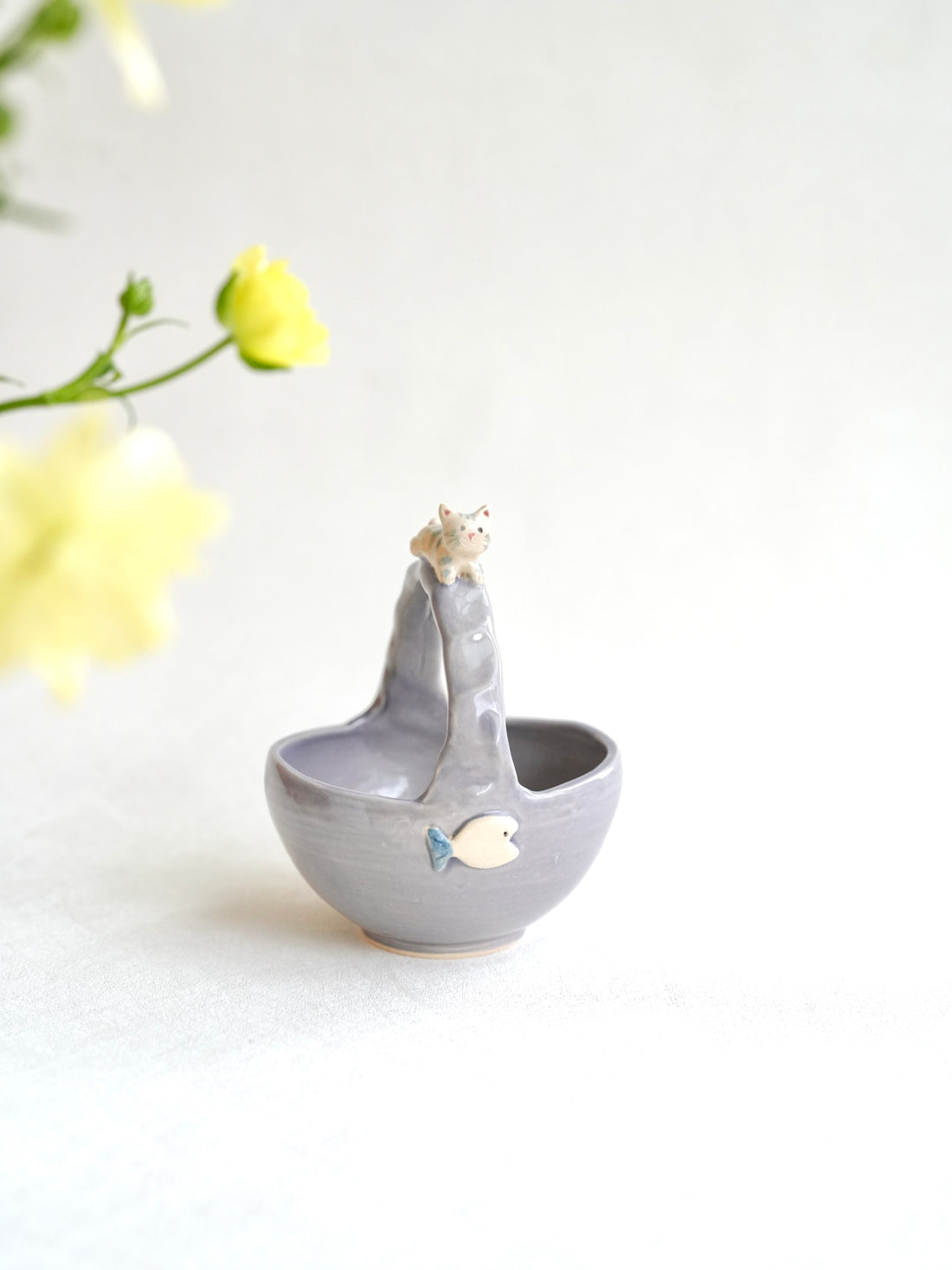 Fumiko Kondo 近藤布美子 - Purple Cat Ceramic Basket FK11