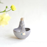 Fumiko Kondo 近藤布美子 - Purple Cat Ceramic Basket FK11