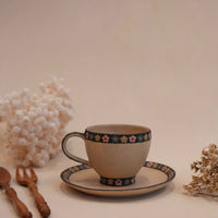Kei Mitsumochi ミツ持啓 Small Flower Rim Mug and Saucer KM66
