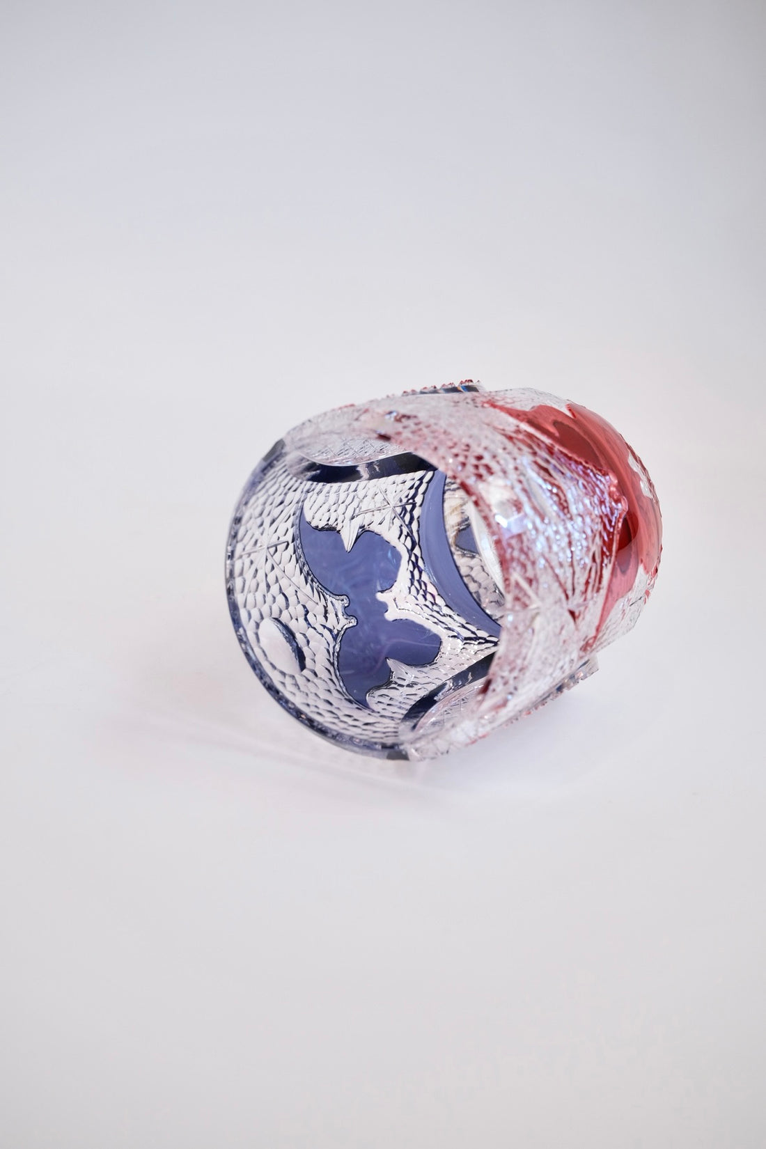 Edo Kiriko Whisky Glass Rock Glass "Butterfly" Purple/Red by Junichi Nabetani, Master of traditional crafts