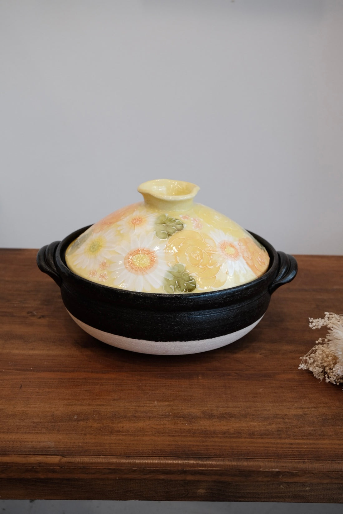 Setoware Flower Donabe Claypot - Yellow