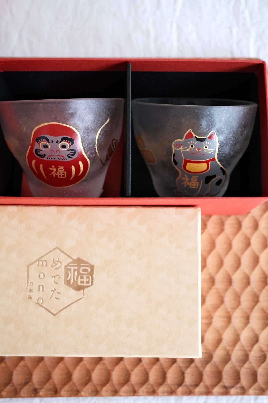 Aderia Medeta Mono Pair Sake Cup Set - Lucky cat