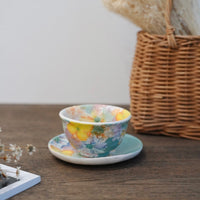 Seto Ware Flower Tea cup with Saucer - Green & Yellow