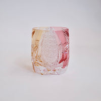 Edo Kiriko Whisky Glass Rock Glass "Flower" Yellow/Red by Junichi Nabetani, Master of traditional crafts