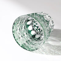Edo Kiriko Whisky Glass Rock Glass "Large Chrysanthemum" Green by Junichi Nabetani, Master of traditional crafts