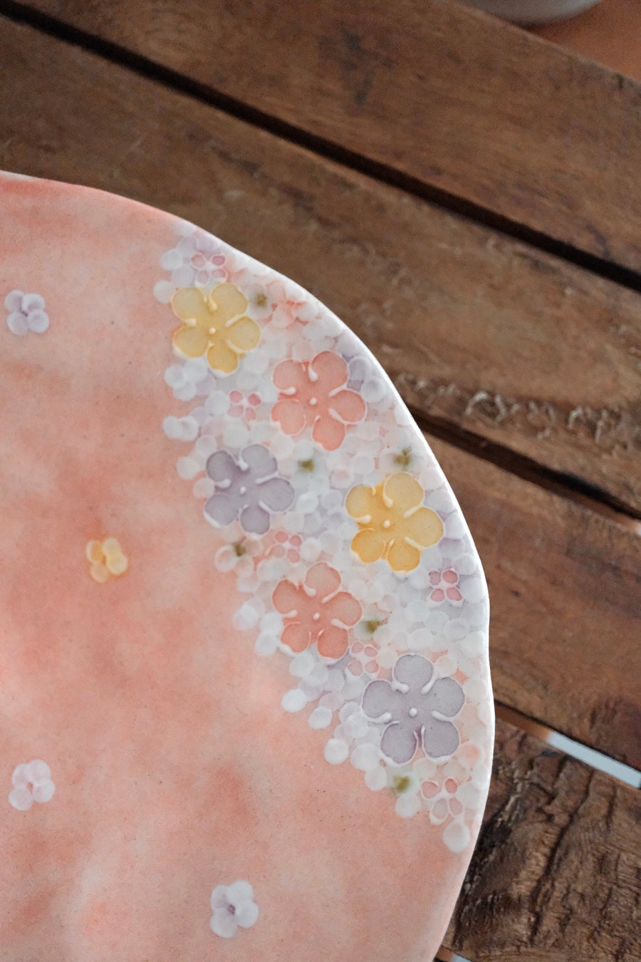 Koubou "Kazahana" Seto Ware Hand-Painted Red Flower Pasta Plate