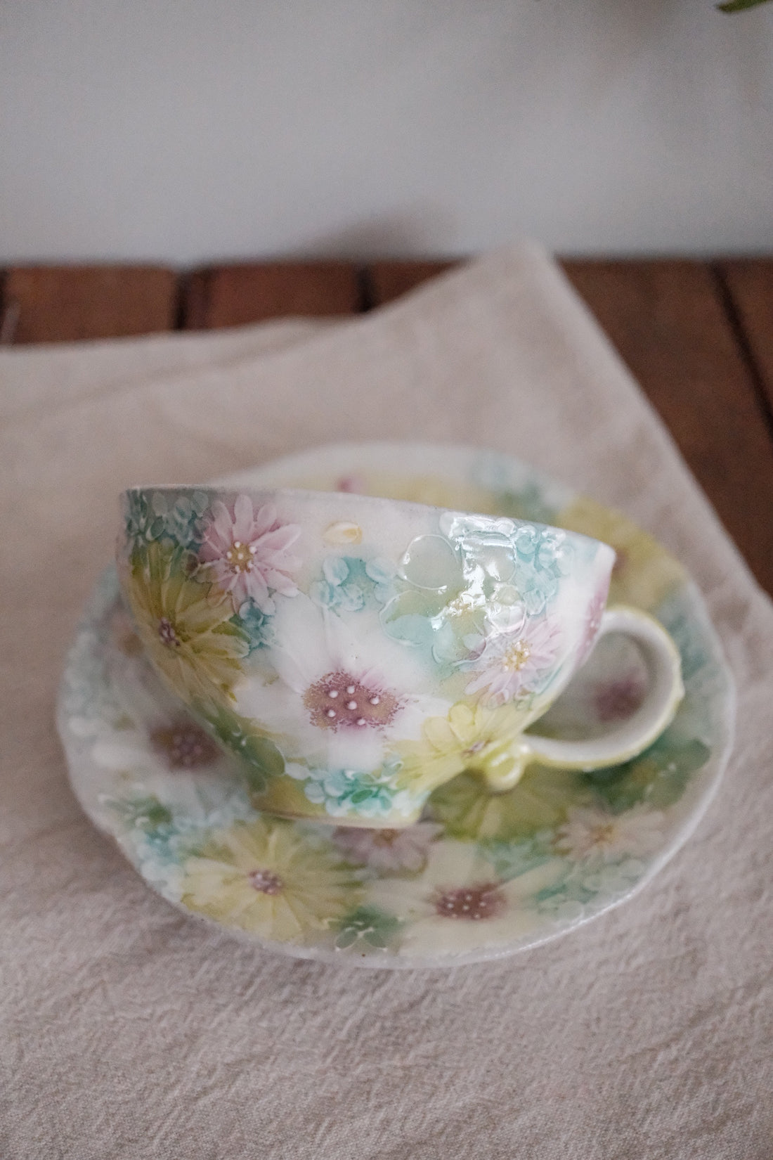 Seto Ware Flower Coffee Cup With Saucer