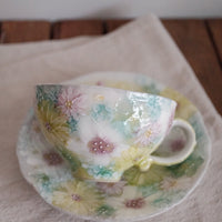 Seto Ware Flower Coffee Cup With Saucer