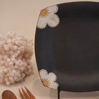 Kei Mitsumochi ミツ持啓 24cm Rectangle Plate - Black Flower KM22