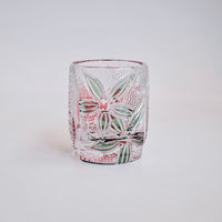 Edo Kiriko Whisky Glass Rock Glass "Buttfly with Flower" Green/Red by Junichi Nabetani, Master of traditional crafts