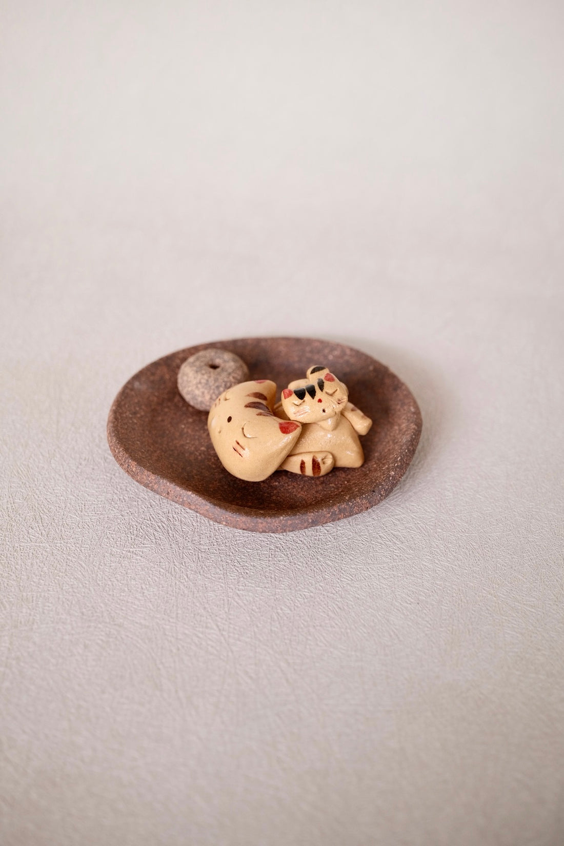 Japanese Clay Animals Incense Holder - Cat Collection