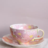 Seto Ware Flower Coffee Cup With Saucer