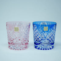 Kagami Crystal - A pair of Whisky Glasses, Edo Kiriko "Tasuki (sash)"