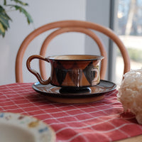 SiShuang Retro Checked Coffee Cup w Saucer Set