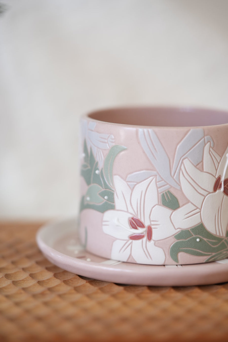 BAIYA Studio Pink Lily Coffee Mug w Saucer