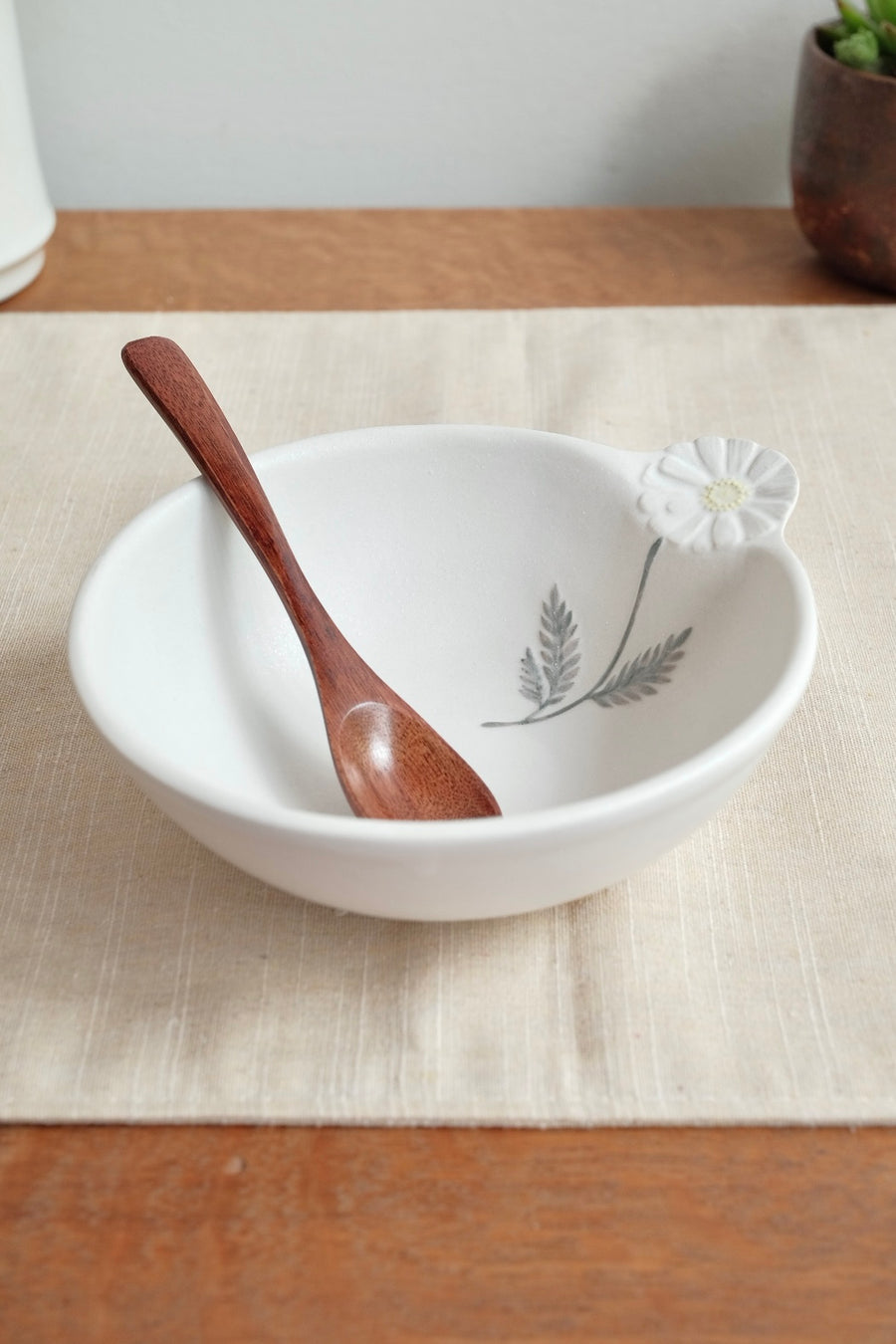 Mashiko Pottery Yoshizawa White Flower Bowl