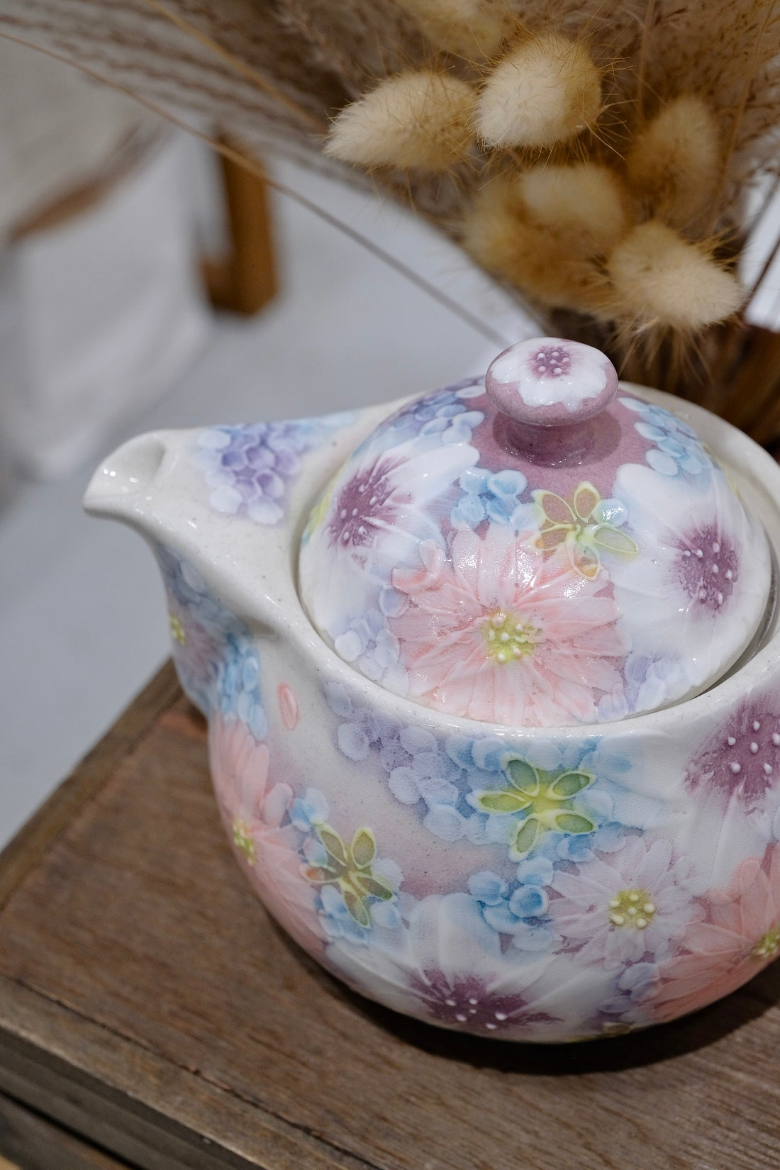 Seto Ware Flower Teapot and Tea cup with Saucer