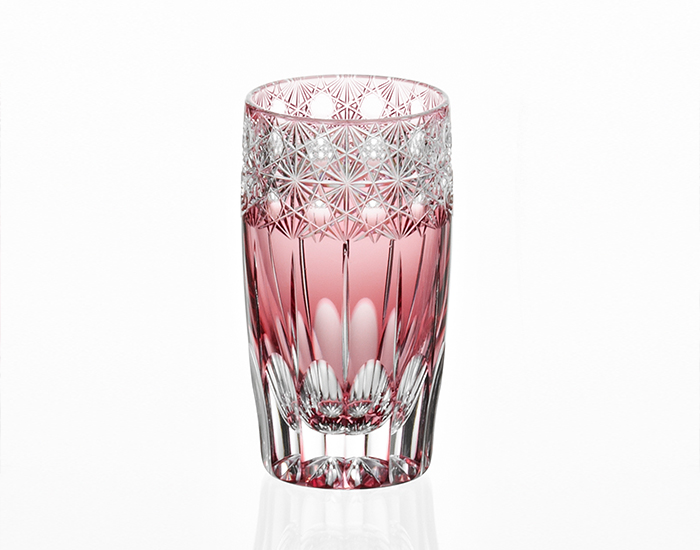 Kagami Crystal - Slim Glass, Edo Kiriko "Koka (Shining flowers)" Red