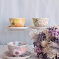 Seto Ware Flower Teapot and Tea cup with Saucer - Purple