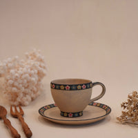 Kei Mitsumochi ミツ持啓 Small Flower Rim Mug and Saucer KM66
