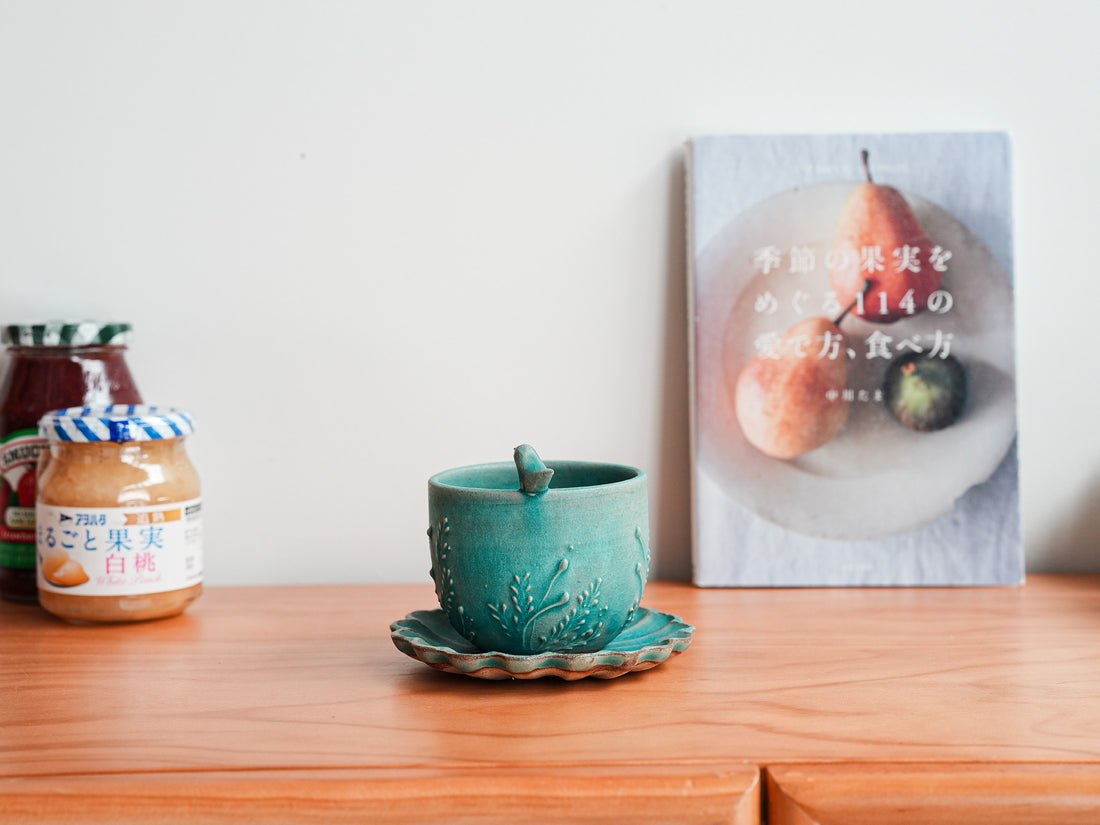 Satomi Motohashi 本橋里美 Bird Mug and Saucer - Blue SM15