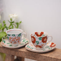 Seto Ware Flower Coffee Mug and Saucer Set