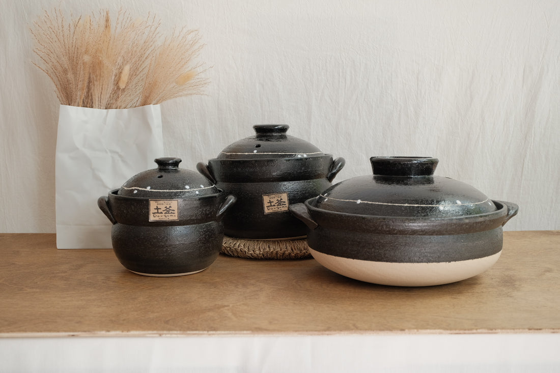 Donabe Banko Ware Double Lids Black Clay Pot 1.1L