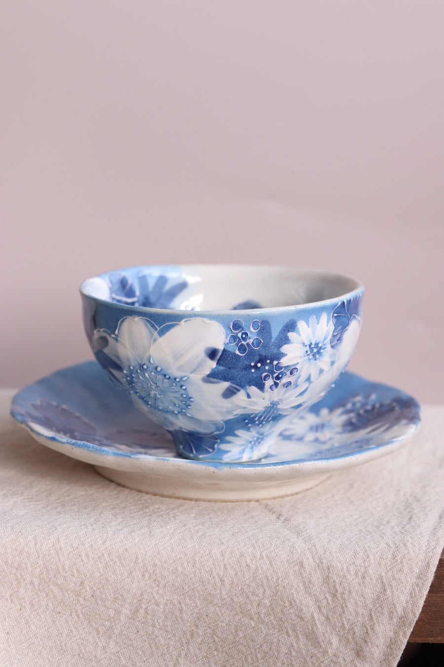 Seto Ware Flower Coffee Cup With Saucer