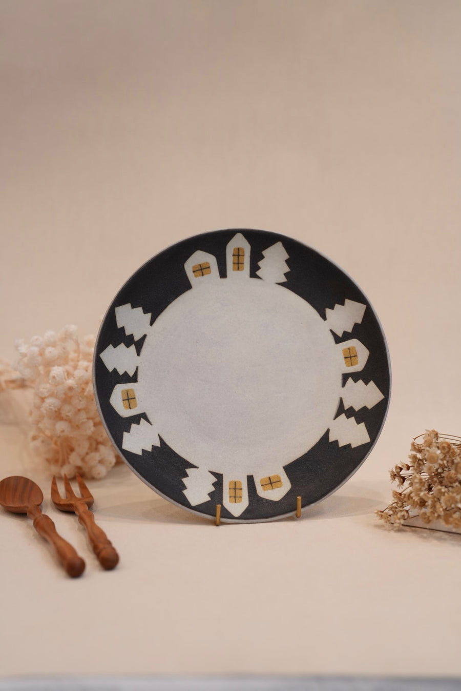 Kei Mitsumochi ミツ持啓 House and Trees Large Round Plate  KM36