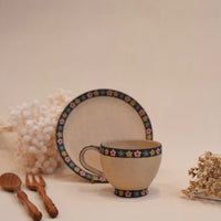 Kei Mitsumochi ミツ持啓 Small Flower Rim Mug and Saucer KM66