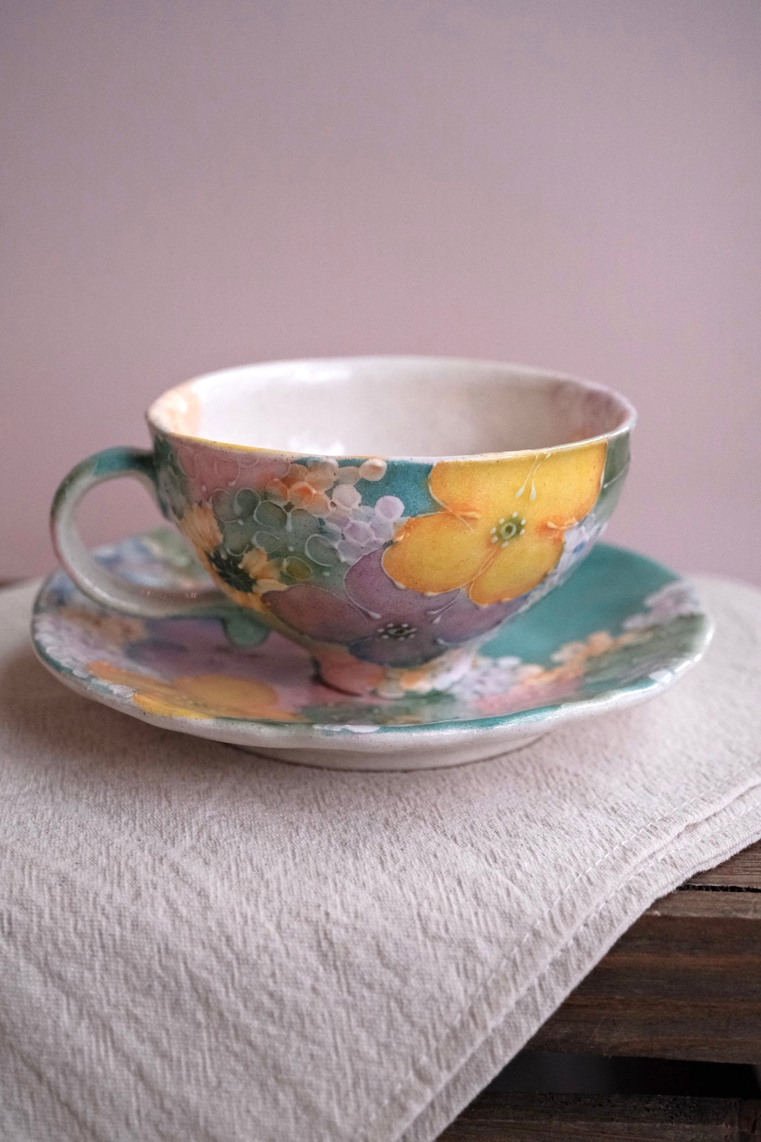 Seto Ware Flower Coffee Cup With Saucer