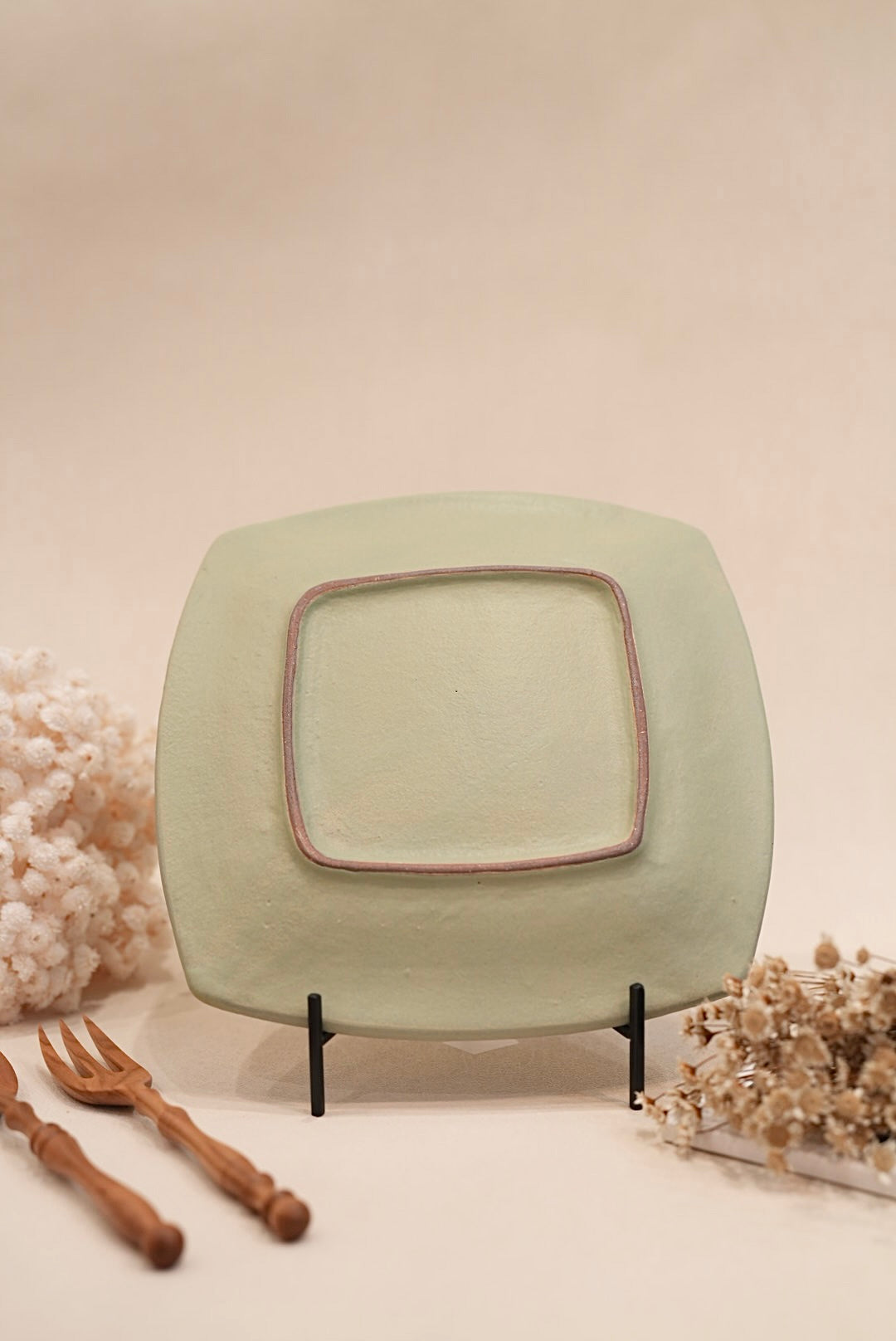 Kei Mitsumochi ミツ持啓 24cm Rectangle Plate - Green Flower KM24