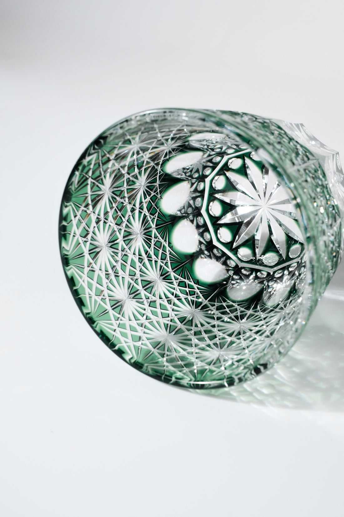 Edo Kiriko Whisky Glass Rock Glass "Large Chrysanthemum" Green by Junichi Nabetani, Master of traditional crafts
