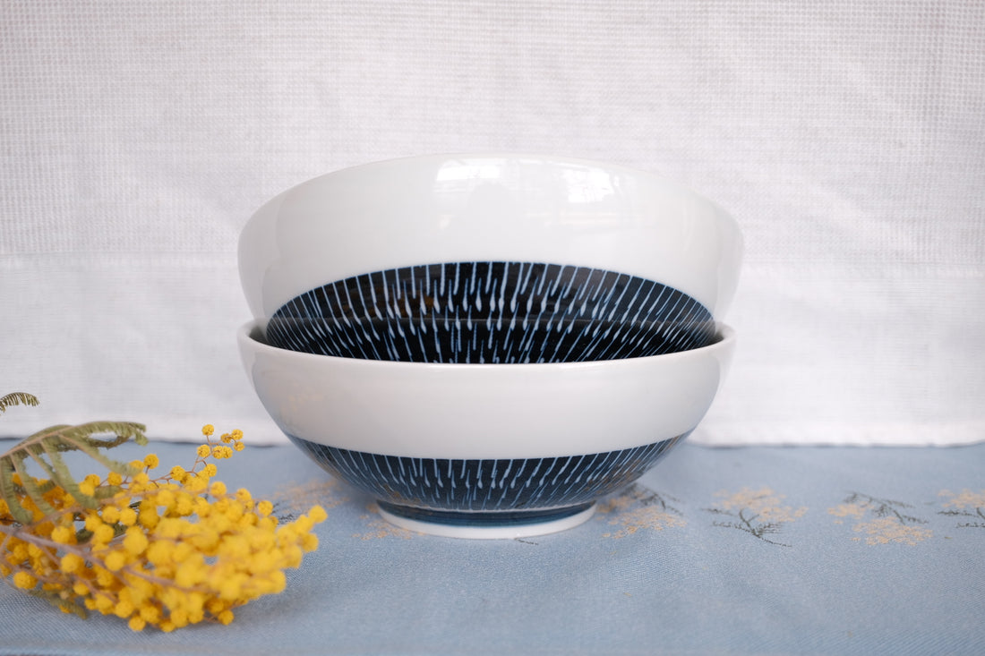 Minoware Ramen Bowl Blue & Brown