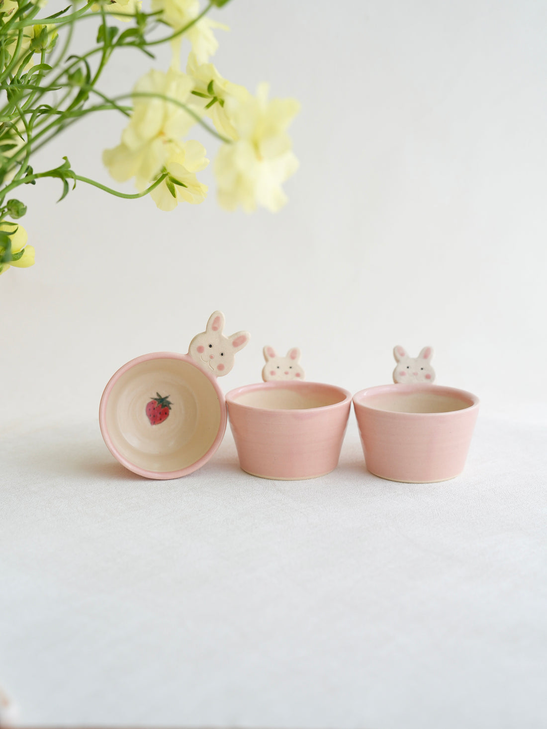 Fumiko Kondo 近藤布美子 - Pink Rabbit Dipping Dish with Handle FK27