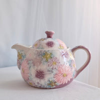 Seto Ware Flower Teapot and Tea cup with Saucer - Purple