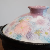 Setoware Flower Donabe Claypot - Purple