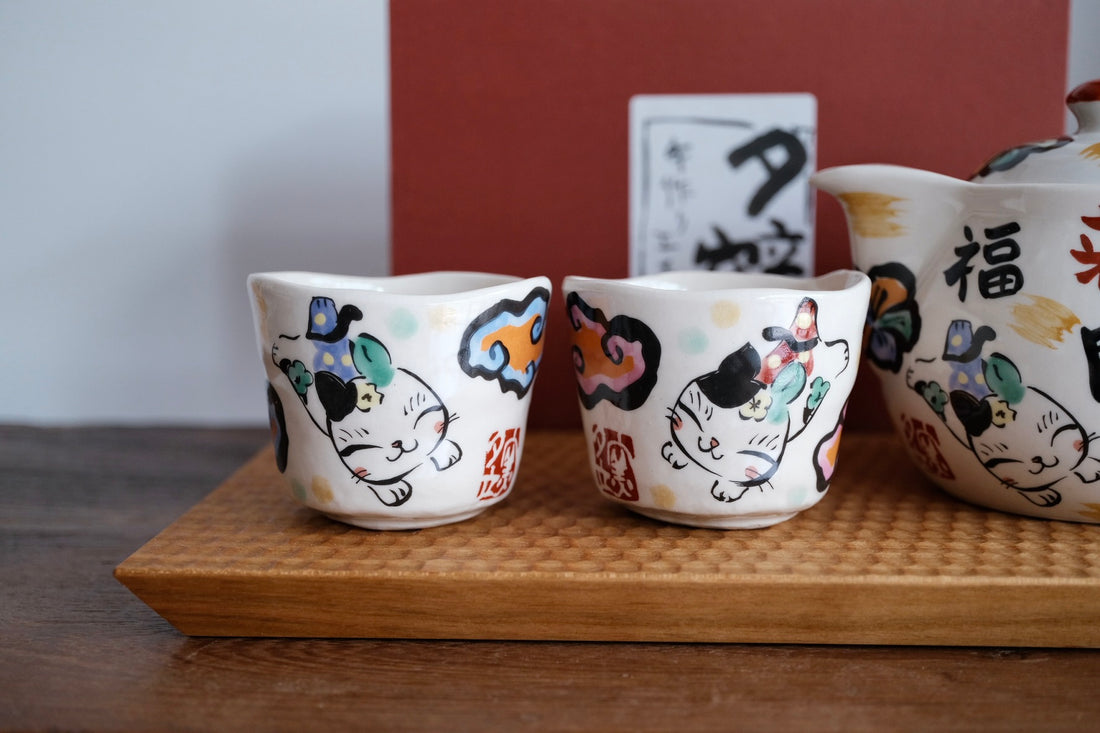 夕立窯 Japanese Style Tea Set - Fortune and Cat