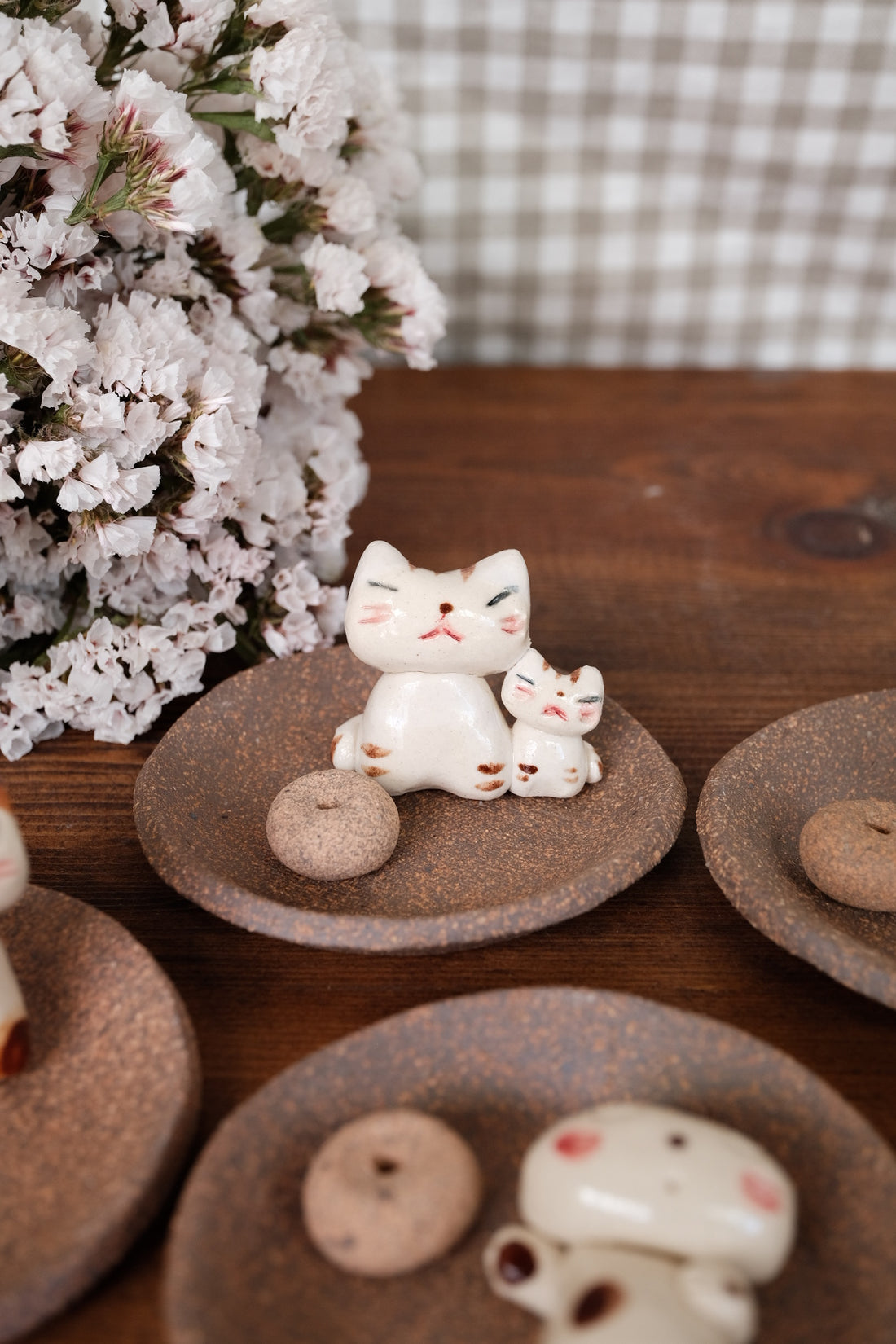 Japanese Clay Animals Incense Holder - Cat Collection