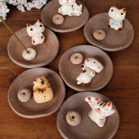 Japanese Clay Animals Incense Holder - Cat Collection