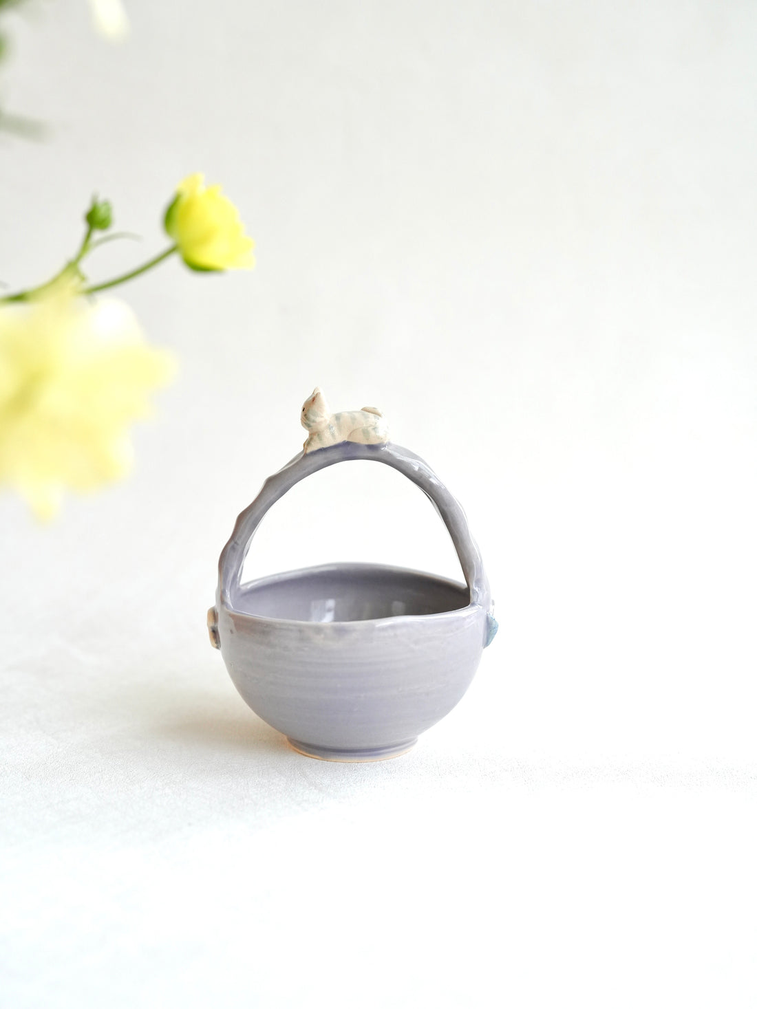 Fumiko Kondo 近藤布美子 - Purple Cat Ceramic Basket FK11