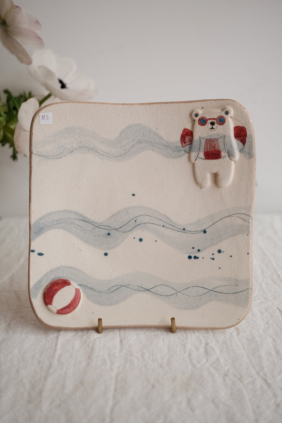 Tsubouchi Mayumi 坪内真弓 Bear Square Plate MT12 - Swimming Bear