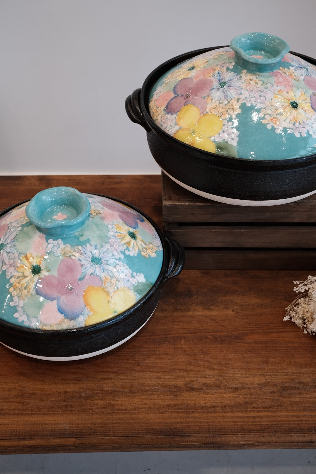 Setoware Flower Donabe Claypot - Sky