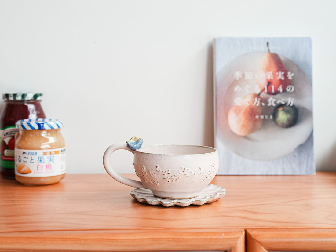 Satomi Motohashi 本橋里美 Bird and Flower Mug and Saucer SM18