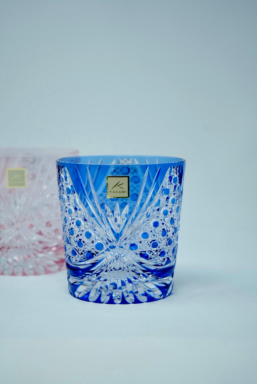 Kagami Crystal - A pair of Whisky Glasses, Edo Kiriko "Tasuki (sash)"